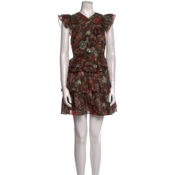 Ulla Johnson Sarafina Silk Blend Floral Print Ruffle Mini Dress in Fern Size 0 - Picture 4 of 9